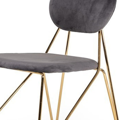 Mid Century Mod Grey Velvet & Gold Dining Chairs - Set of 2