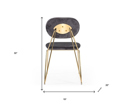 Mid Century Mod Grey Velvet & Gold Dining Chairs - Set of 2