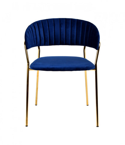 Curved Chic Blue & Gold Velour Dining Chairs - Set of 2