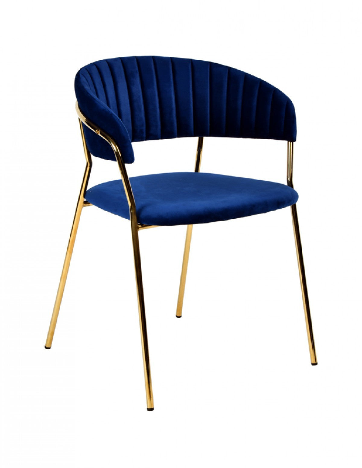Curved Chic Blue & Gold Velour Dining Chairs - Set of 2