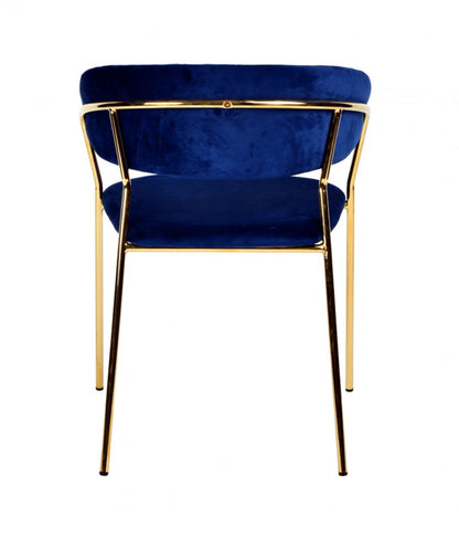 Curved Chic Blue & Gold Velour Dining Chairs - Set of 2