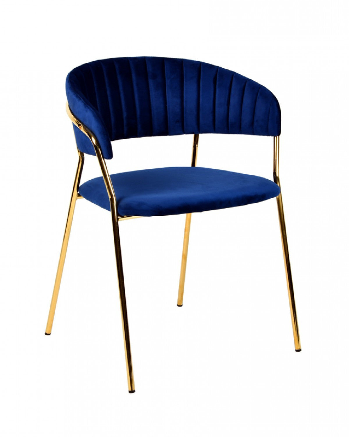 Curved Chic Blue & Gold Velour Dining Chairs - Set of 2