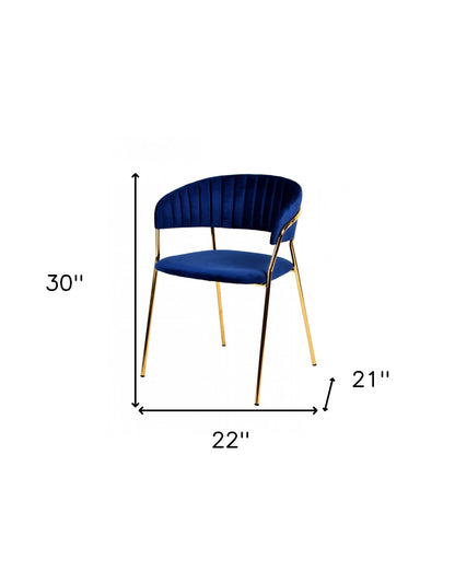 Curved Chic Blue & Gold Velour Dining Chairs - Set of 2