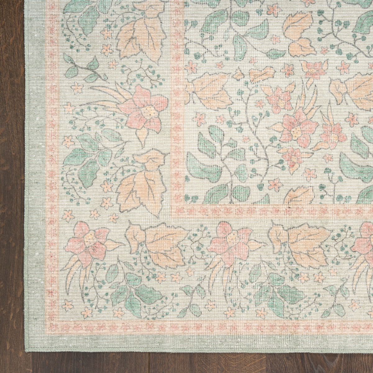 Nourison Botanical Green & Multicolor Machine Washable Rug - Corner