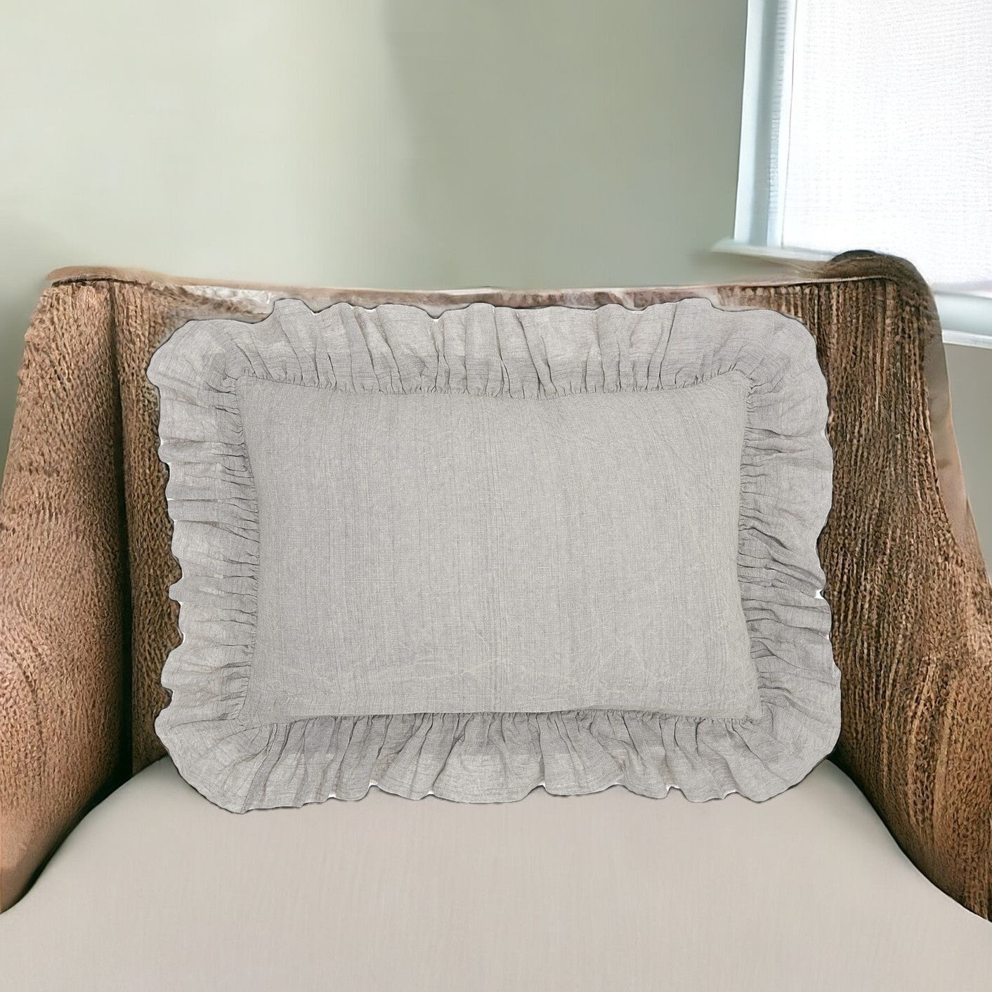 Gray Pillow w/ Ruffled Edges
