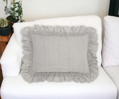 Gray Pillow w/ Ruffled Edges