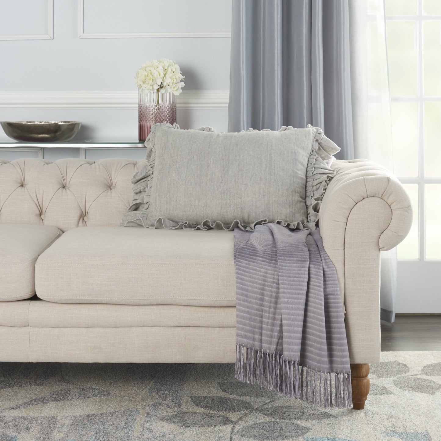 Gray Pillow w/ Ruffled Edges