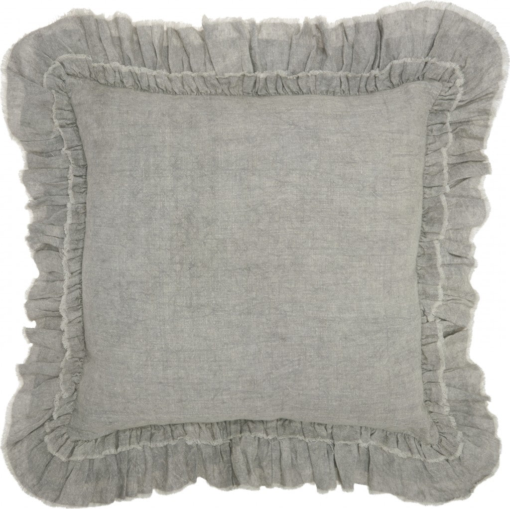 Light Gray Pillow w/ Ruffled Edges