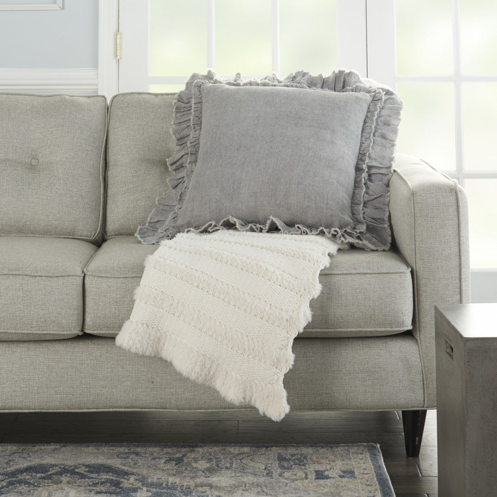 Light Gray Pillow w/ Ruffled Edges