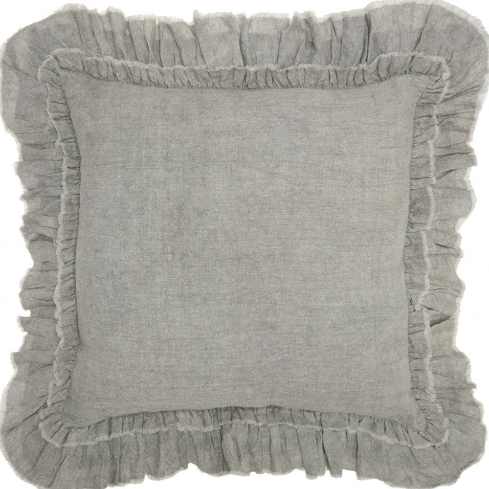 Light Gray Pillow w/ Ruffled Edges