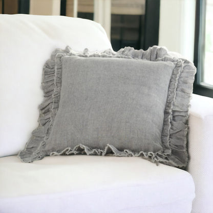 Light Gray Pillow w/ Ruffled Edges