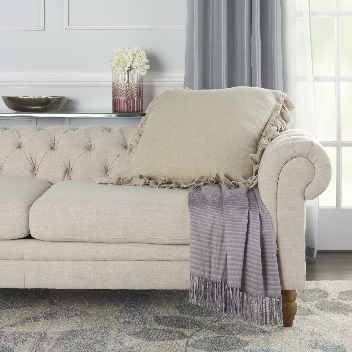 Beige Pillow w/ Ruffled Edges