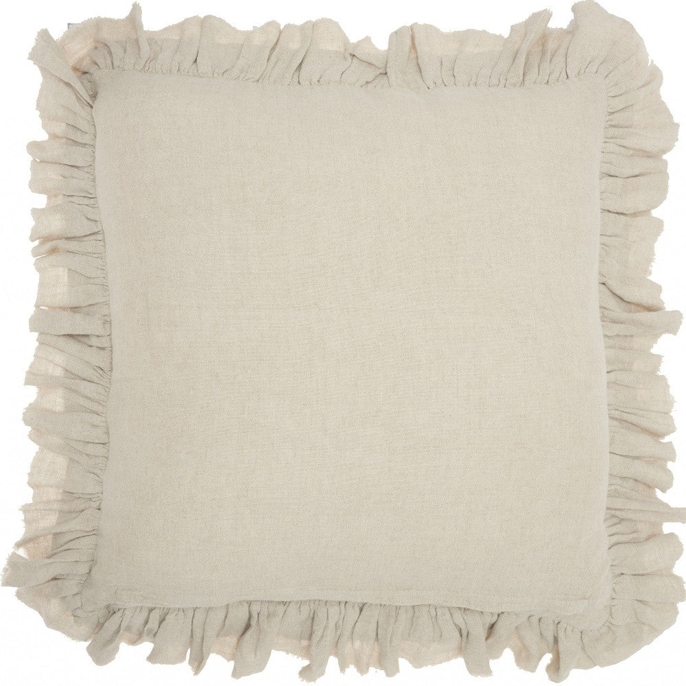 Beige Pillow w/ Ruffled Edges