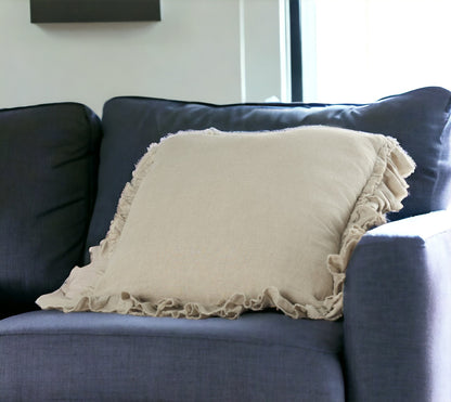 Beige Pillow w/ Ruffled Edges