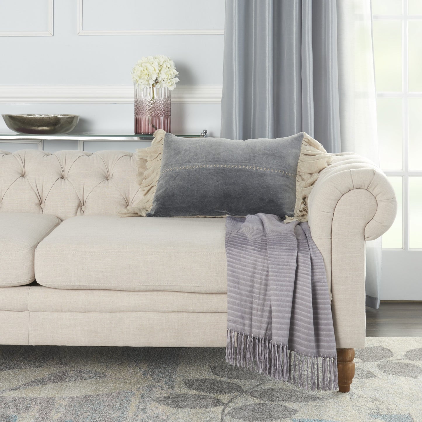 Steel Blue Pillow w/ Tassels Edges