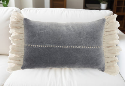 Steel Blue Pillow w/ Tassels Edges