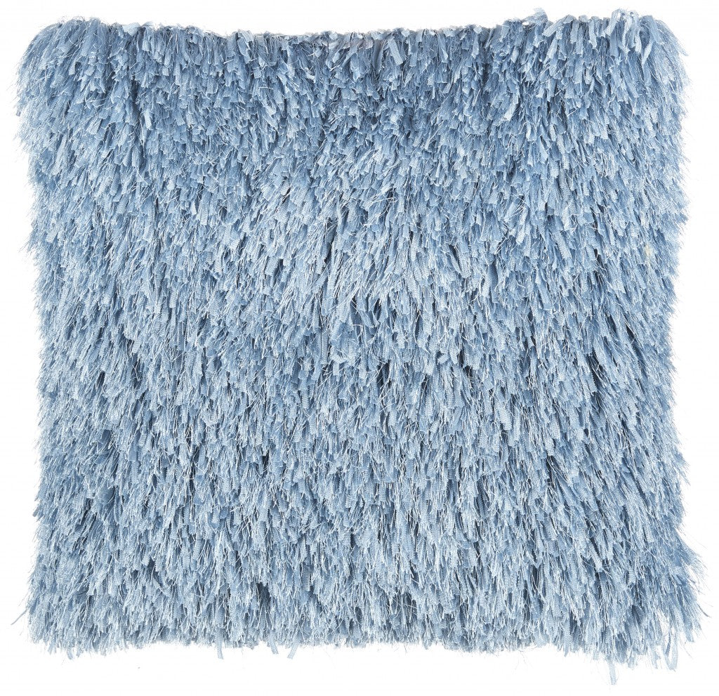 Square Ocean Blue Shag Pillow