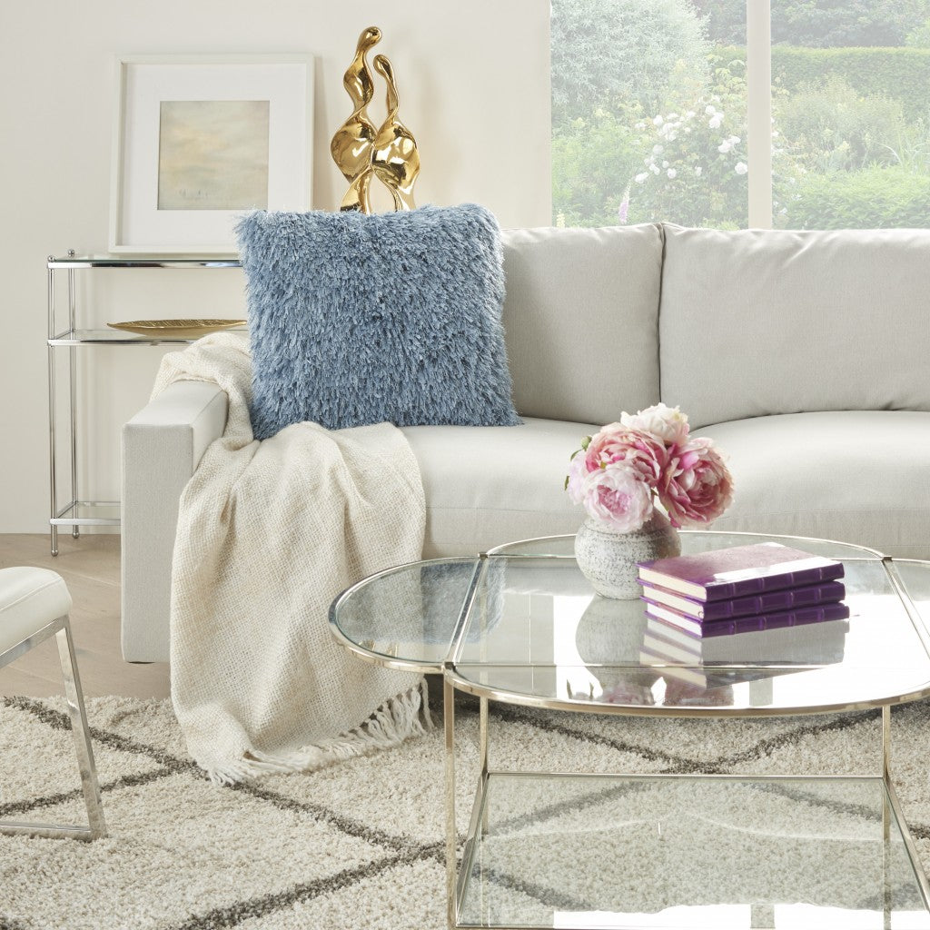 Square Ocean Blue Shag Pillow