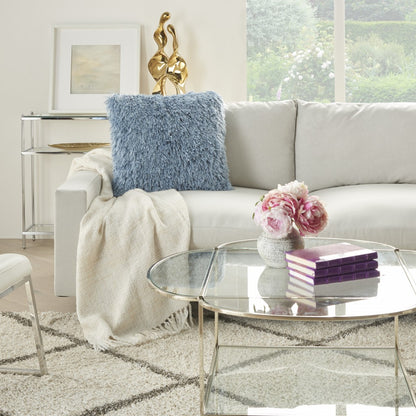 Square Ocean Blue Shag Pillow