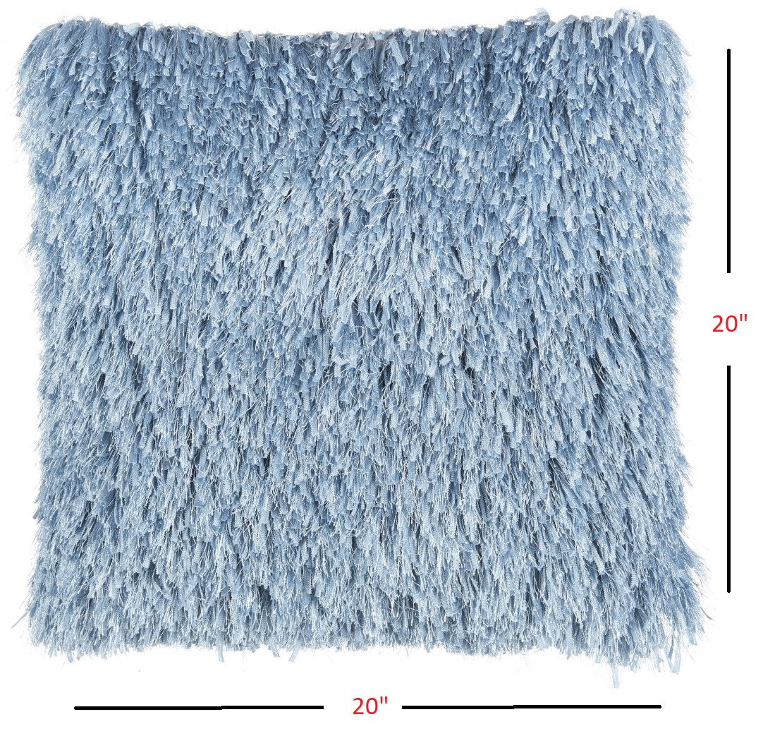 Square Ocean Blue Shag Pillow