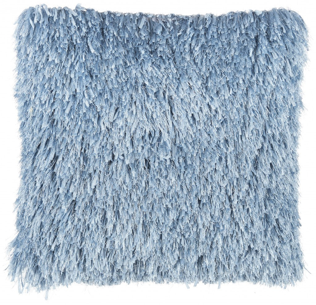 Square Ocean Blue Shag Pillow