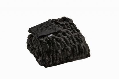 Chunky Sectioned Black Faux Fur Throw