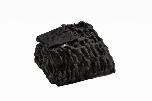 Chunky Sectioned Black Faux Fur Throw