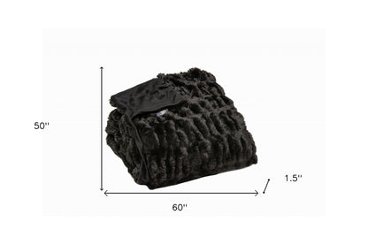 Chunky Sectioned Black Faux Fur Throw