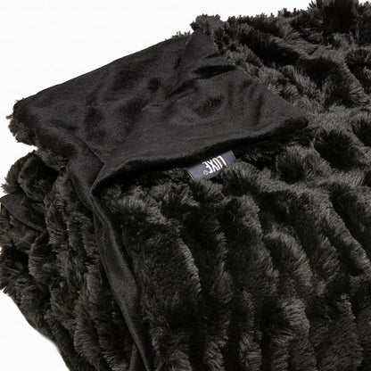 Chunky Sectioned Black Faux Fur Throw