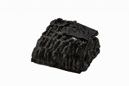 Chunky Sectioned Black Faux Fur Throw