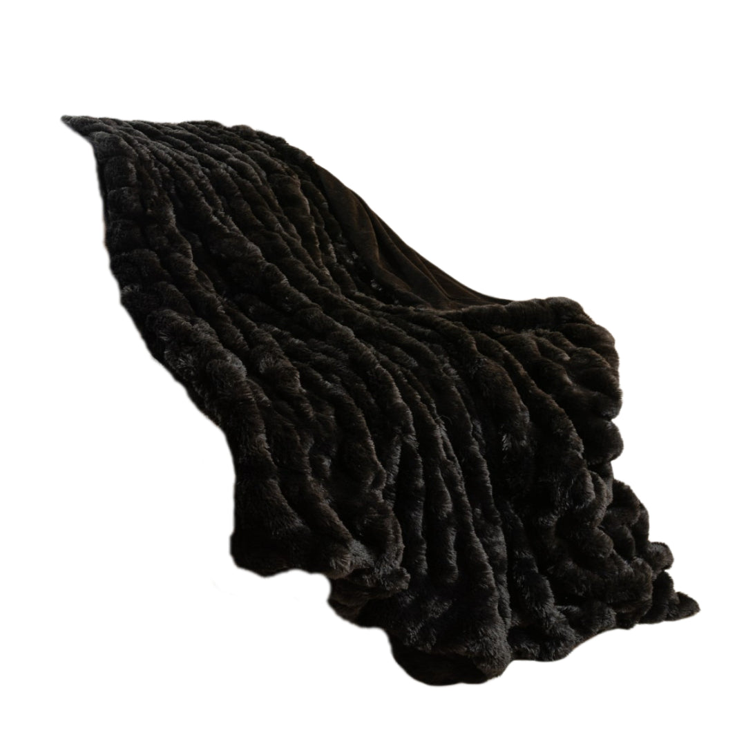 Chunky Sectioned Black Faux Fur Throw