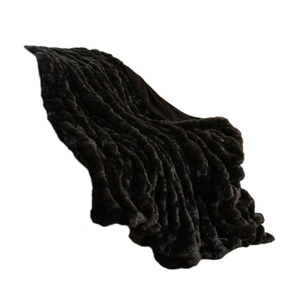 Chunky Sectioned Black Faux Fur Throw