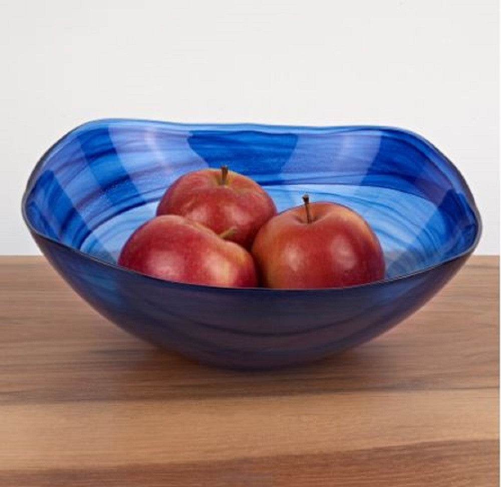 Modern Soft Square Blue Swirl Glass Bowl