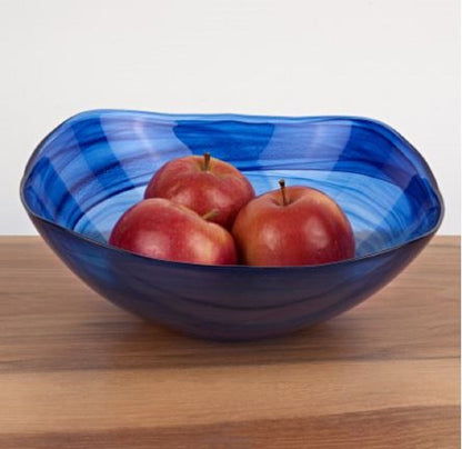 Modern Soft Square Blue Swirl Glass Bowl