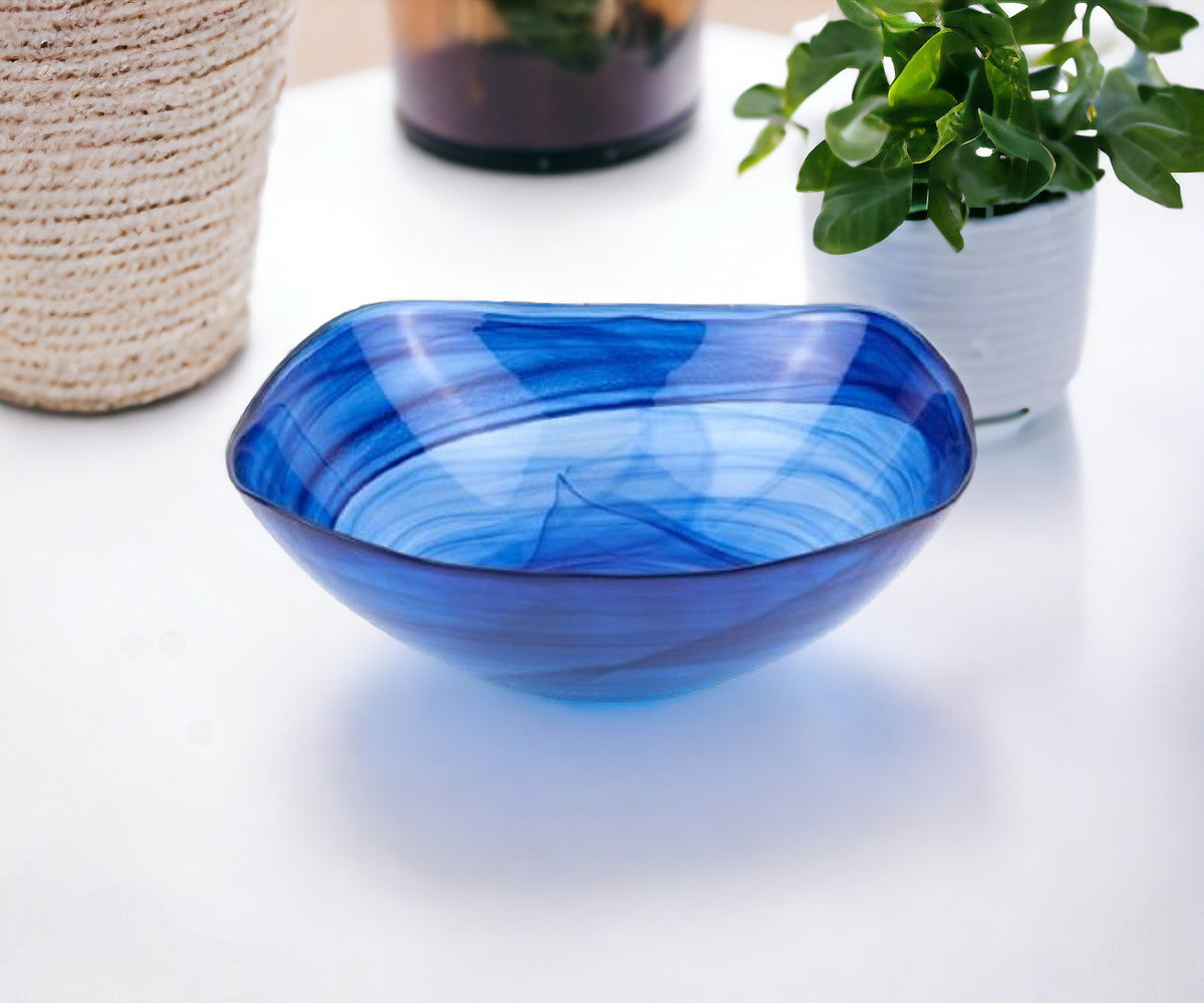 Modern Soft Square Blue Swirl Glass Bowl