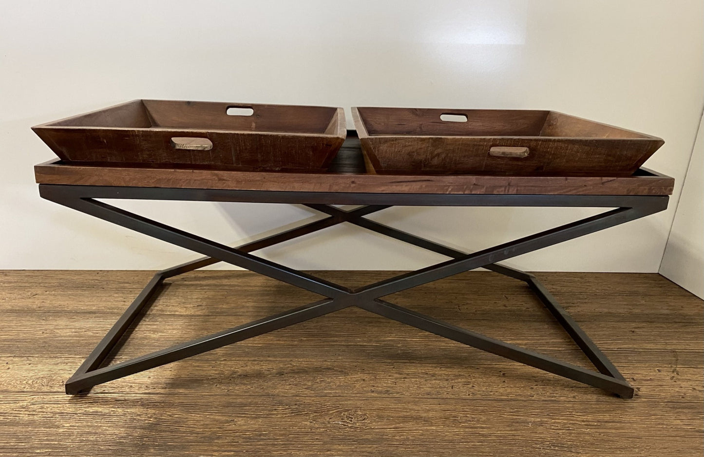 Brown & Black Solid Wood Cross Legs Coffee Table image 8