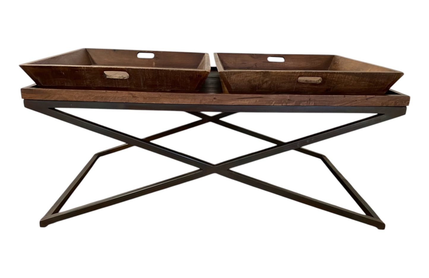 Brown & Black Solid Wood Cross Legs Coffee Table image 2