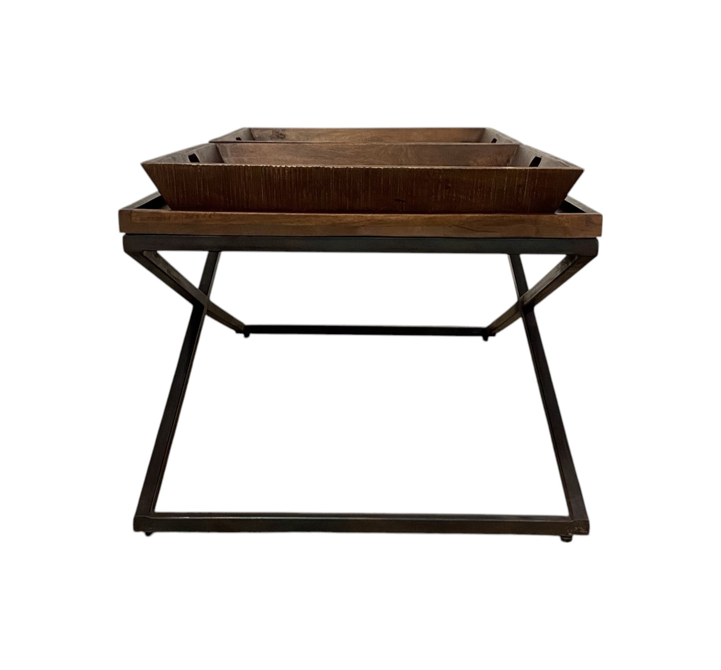 Brown & Black Solid Wood Cross Legs Coffee Table image 3