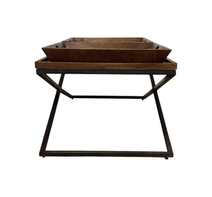 Brown & Black Solid Wood Cross Legs Coffee Table image 3