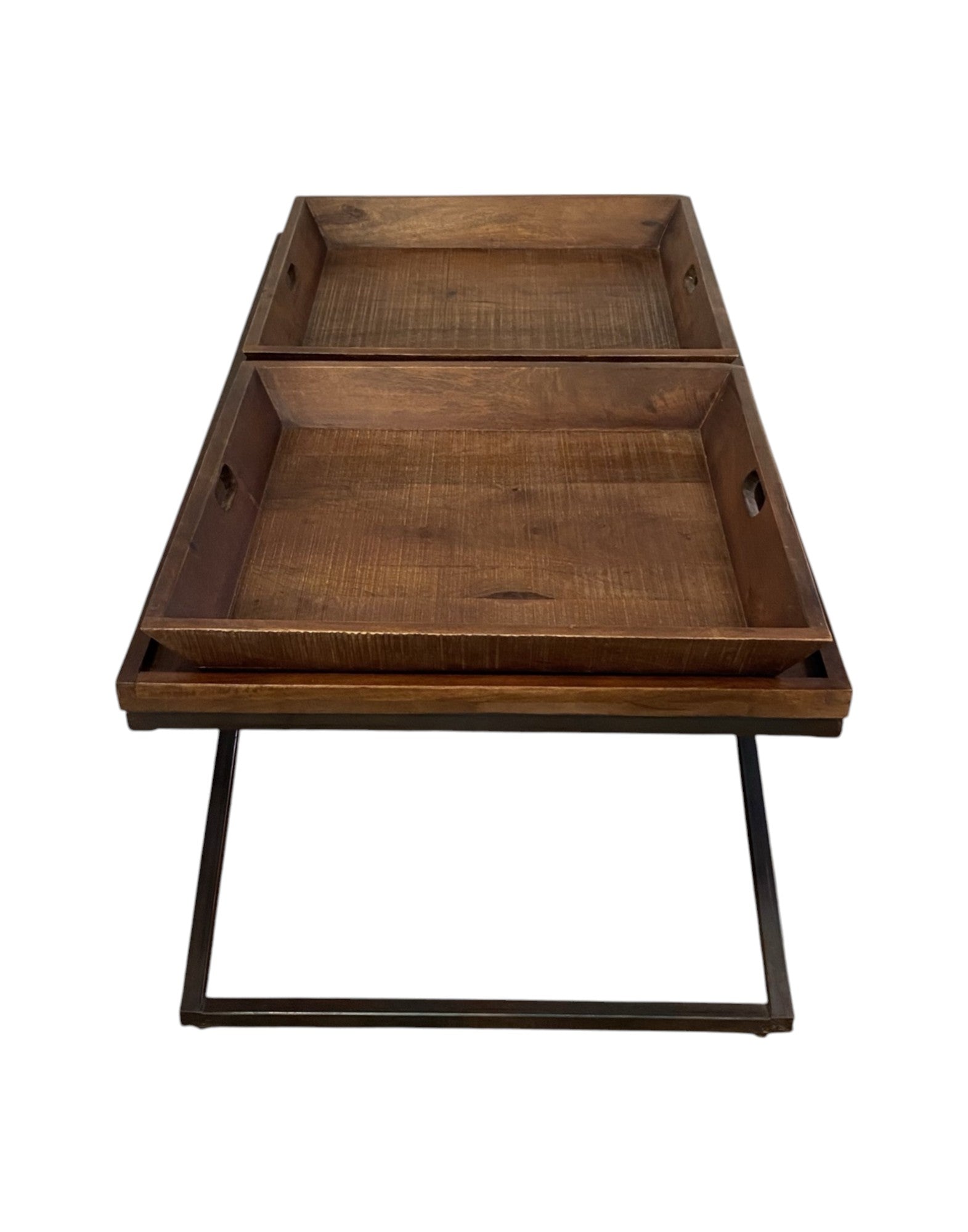 Brown & Black Solid Wood Cross Legs Coffee Table image 4