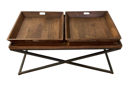 Brown & Black Solid Wood Cross Legs Coffee Table image 5