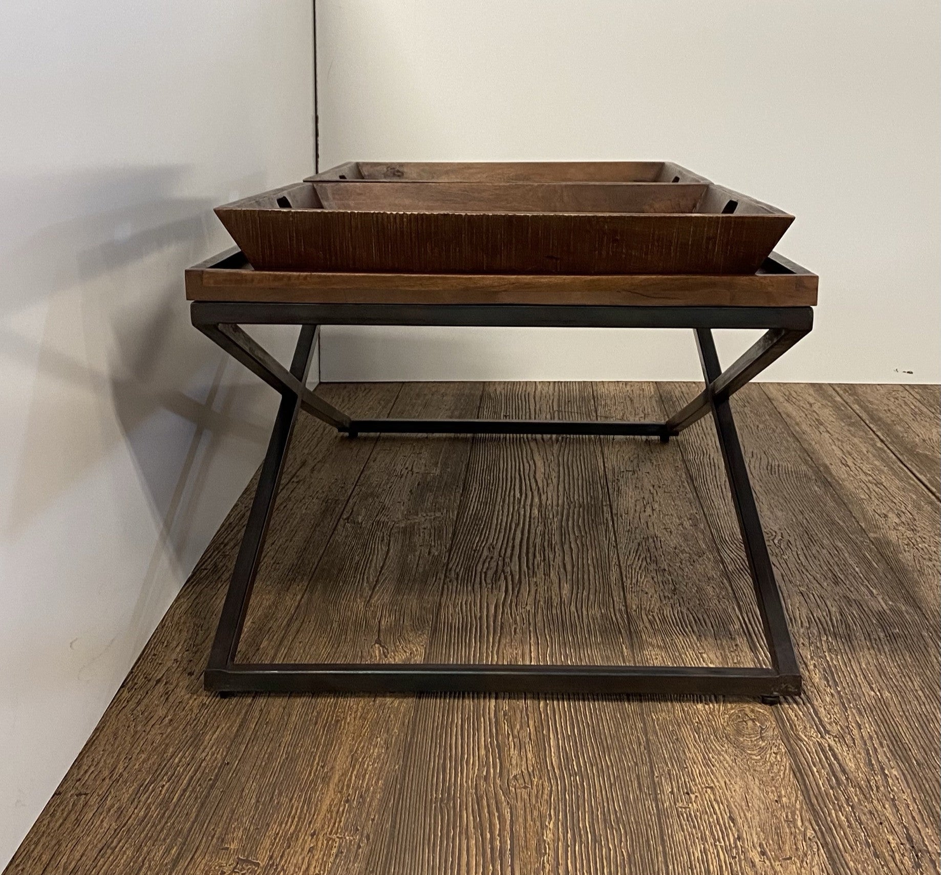 Brown & Black Solid Wood Cross Legs Coffee Table image 9