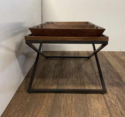Brown & Black Solid Wood Cross Legs Coffee Table image 9