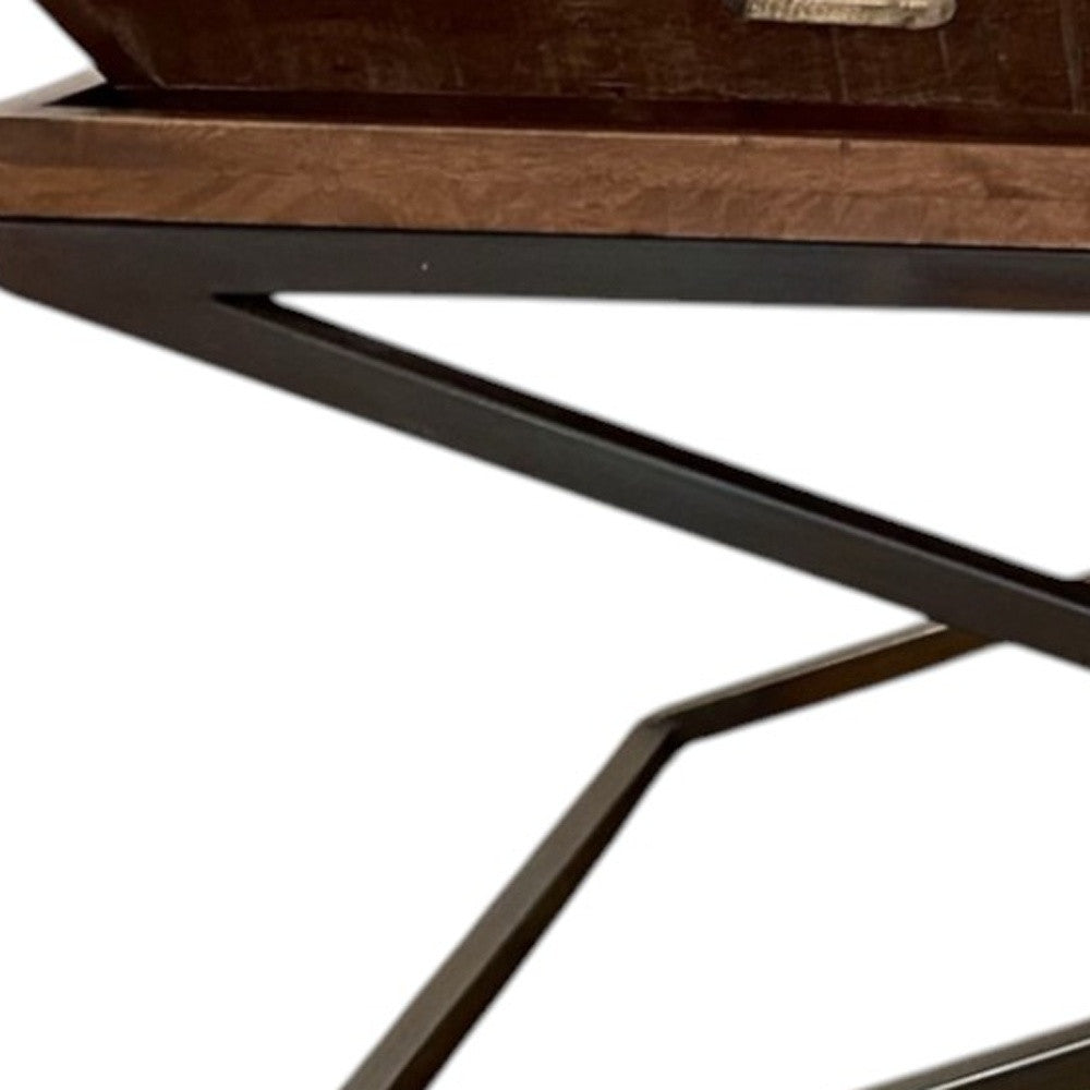 Brown & Black Solid Wood Cross Legs Coffee Table image 6