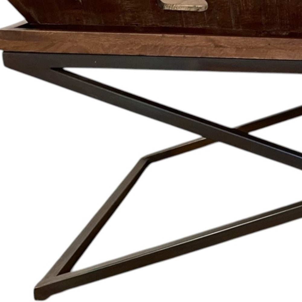 Brown & Black Solid Wood Cross Legs Coffee Table image 7