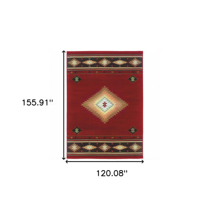 10 x 13 Red & Beige Ikat Pattern Rug