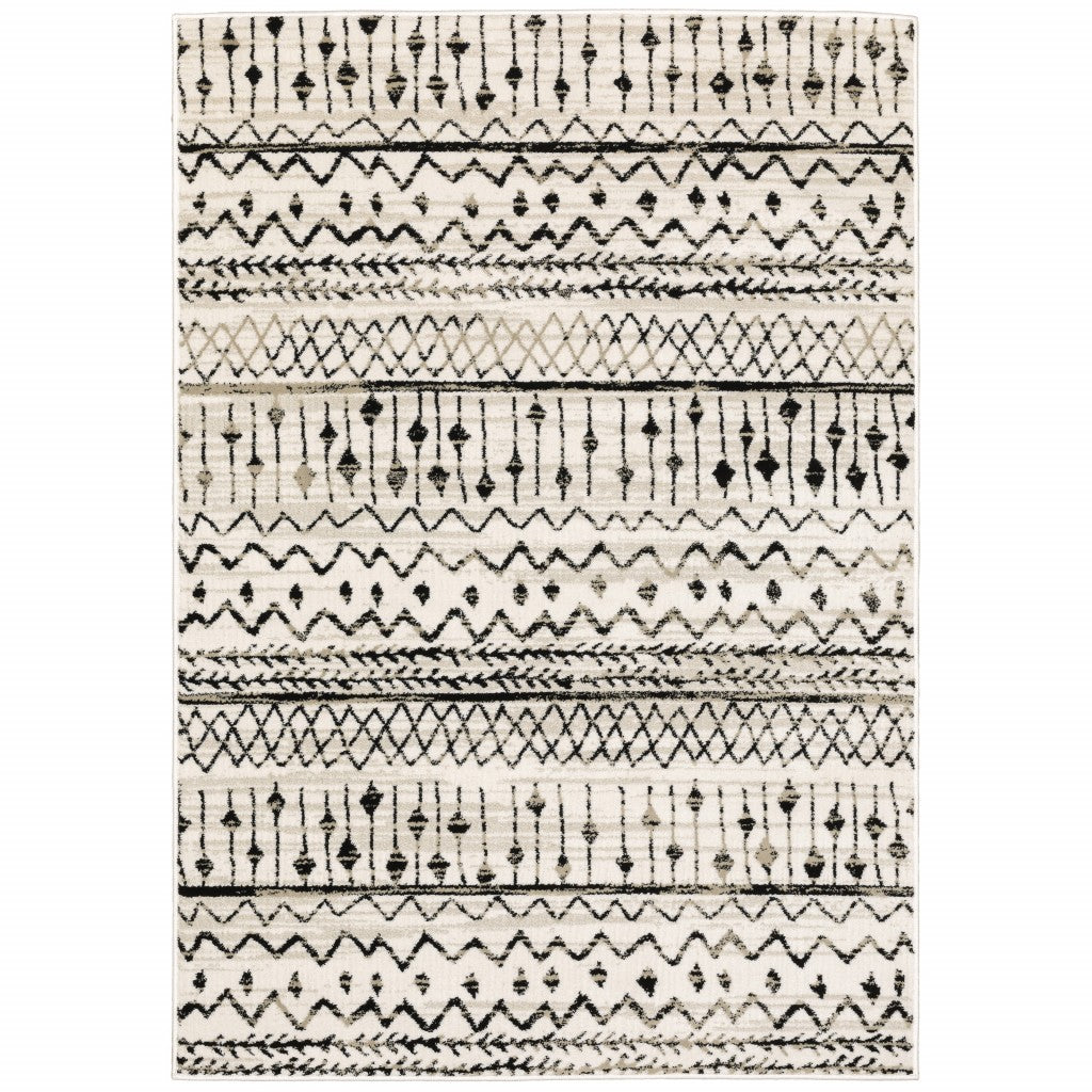 10 x 13 Ivory & Black Eclectic Patterns Indoor Rug