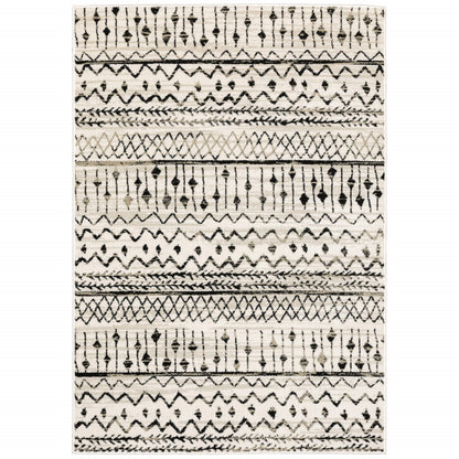 10 x 13 Ivory & Black Eclectic Patterns Indoor Rug