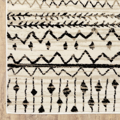 10 x 13 Ivory & Black Eclectic Patterns Indoor Rug