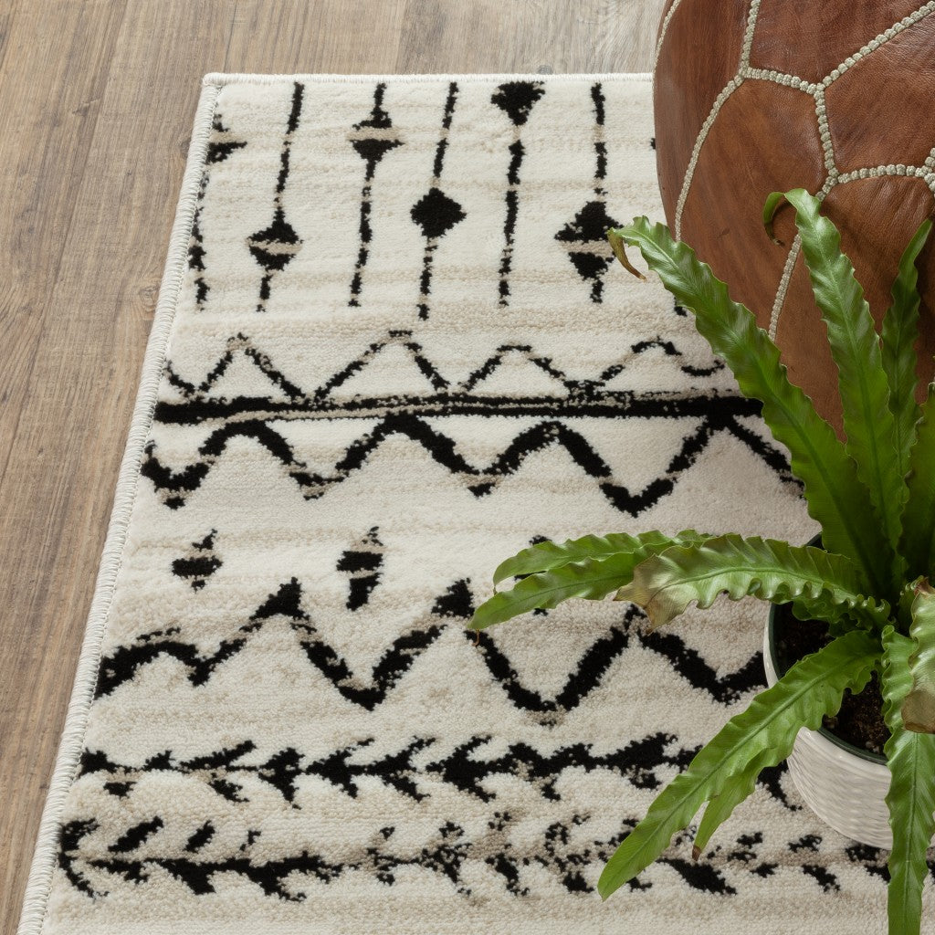 10 x 13 Ivory & Black Eclectic Patterns Indoor Rug